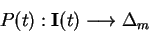 \begin{displaymath}
P(t):{\bf I}(t) \longrightarrow \Delta_m
\end{displaymath}