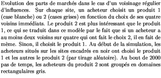 $\textstyle \parbox{12 cm}{Evolution des parts de
march{\'{e}}s dans le cas d'u...
...les acheteurs du produit 2 sont
group{\'{e}}s en domaines rectangulaires gris.}$